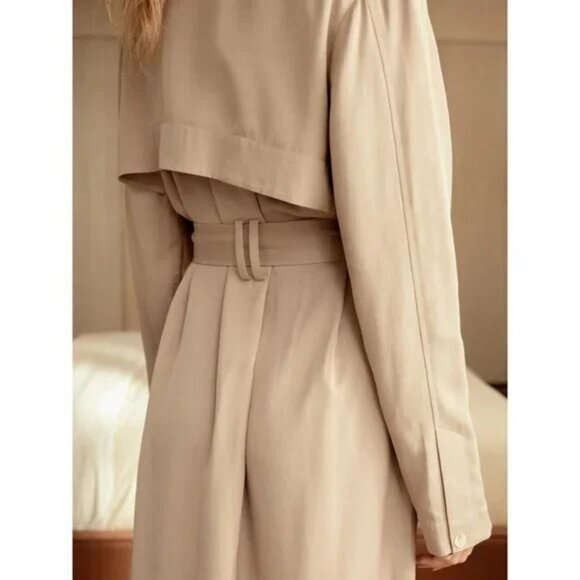 Darling Tan Beige "Overcast" Lightweight Belted Trench Coat sz M Trendy Classic - Picture 3 of 13